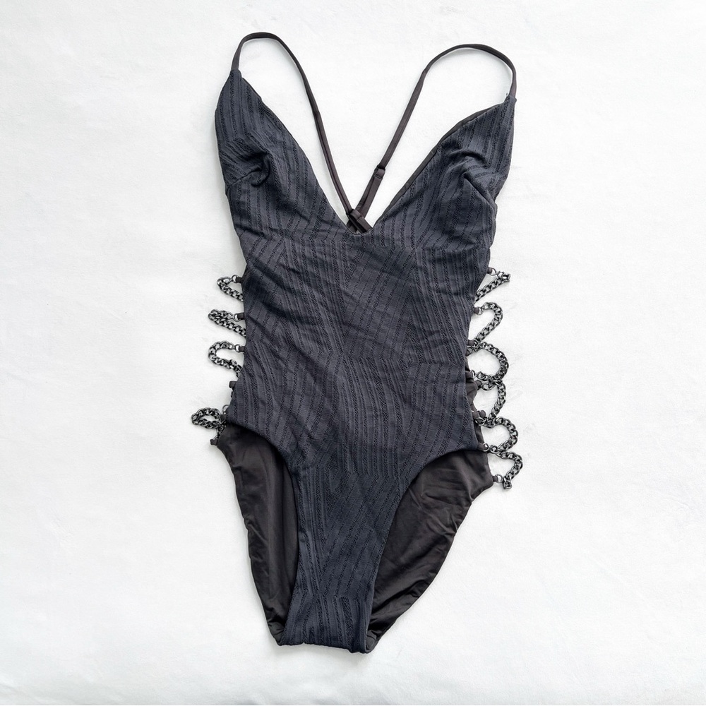 Blue Life Charcoal Onepiece Swimsuit with Side Chains - Medium